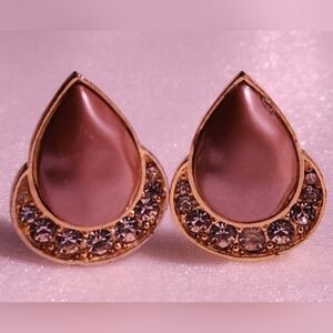 Vtg 🩷 YSL 🩷 Mauve Earrings with Rhinestones 1980s EUC